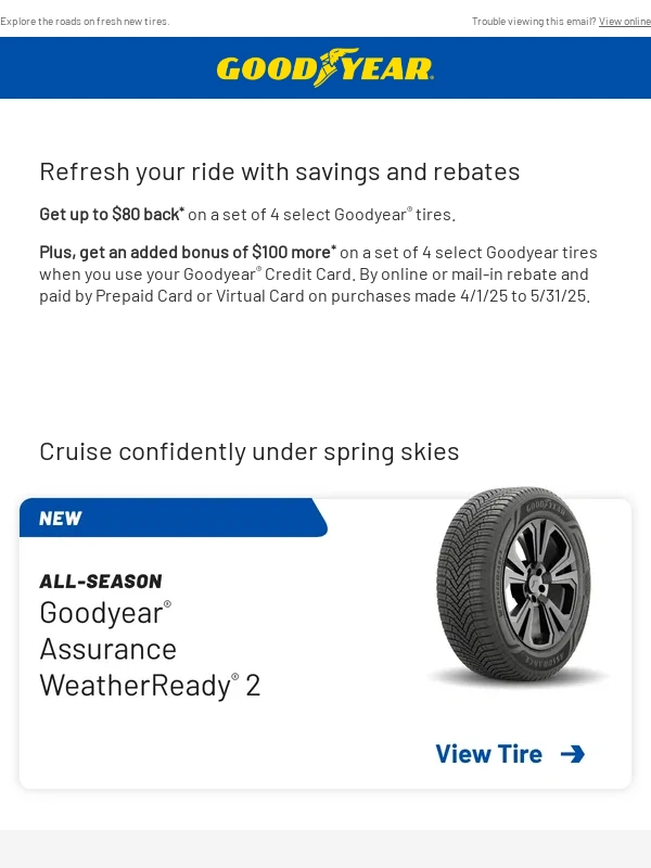 Goodyear - Valued Customer,get up to $180 off select tires