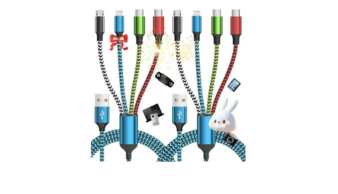 Jogrytece Dual Type-C 4 in 1 Charging Cable, (2 Pack 5FT) Multi Charging Cables for Multiple Devices,Universal Charger Phone Charger Cord with 2 USB-C/IP/Micro USB Port for Cellphone/Tablets/Pads