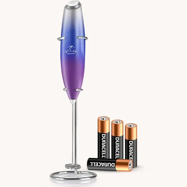 Zulay Kitchen Milk Frother with Batteries 4pcs Duracell Included Handheld Milk Frother Wand Drink Mixer for Coffee