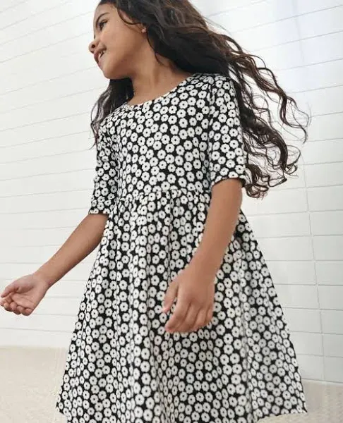 Girls' Hanna Andersson Tiny Blossoms On Black Skater Dress with Pockets