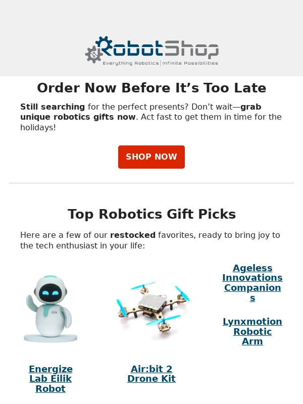 RobotShop - Don’t Miss Out: Last-Minute Robotics Gifts!