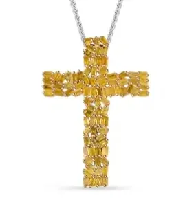 Yellow Diamond Fire Crackle Cross Pendant Necklace