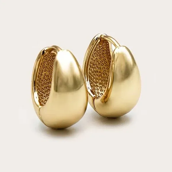 Women's Real Gold Plated Drop Huggie Hoop Earrings