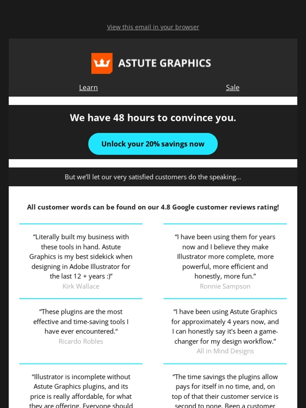 Astute Graphics - Let our customers convince you + 20% off in next 48 hours ?