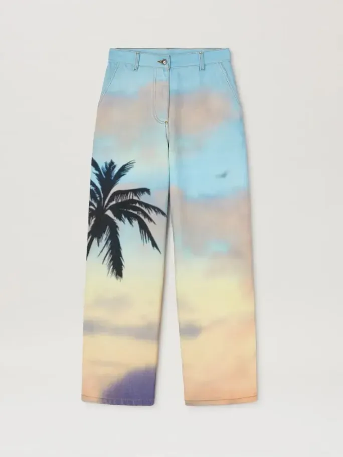 Sunrise Palm Baggy Denim Pants