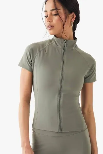 Dsgn Studio Supersoft Peached Sculpt Zip Through Short Sleeve Top