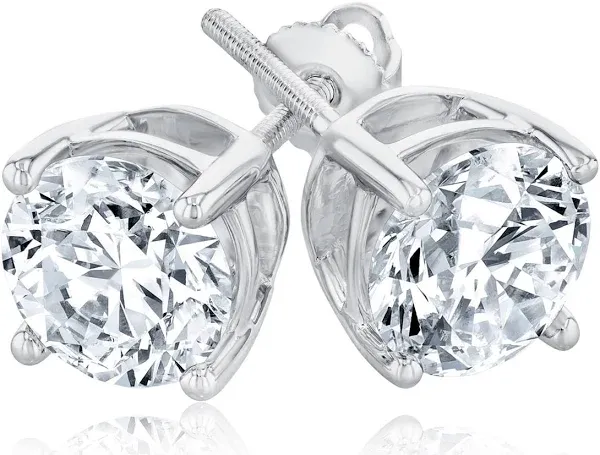14K White Gold 3ctw Round Diamond Solitaire Stud Earrings