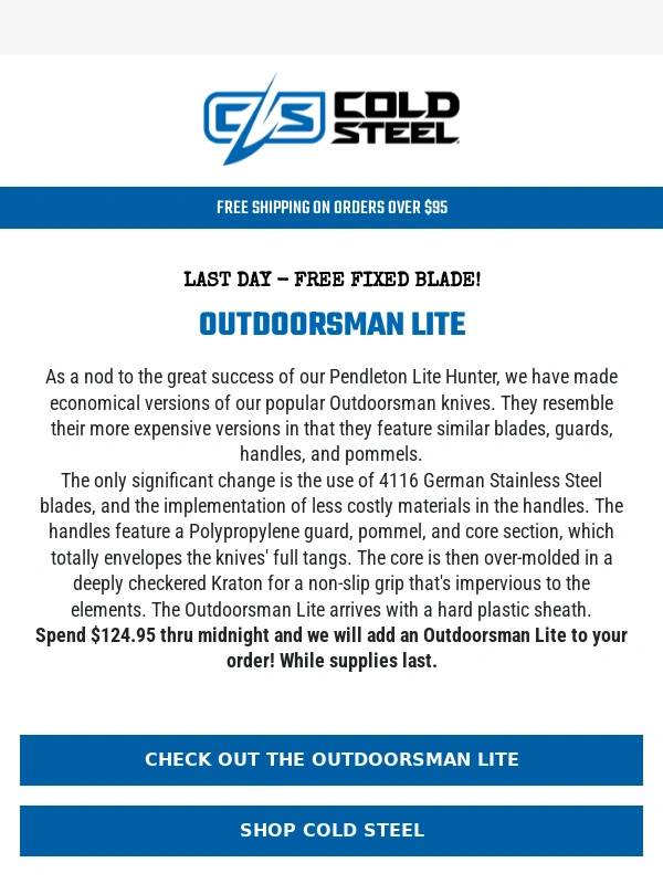 Cold Steel - Last Day | Free Fixed Blade With Purchase