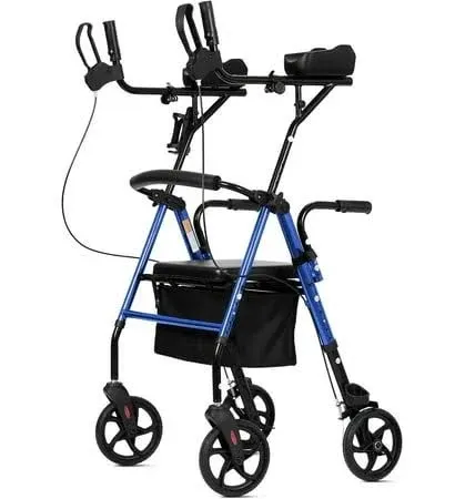 ELENKER Upright Walker, Stand Up Rollator Walker with Padded Seat and Backrest
