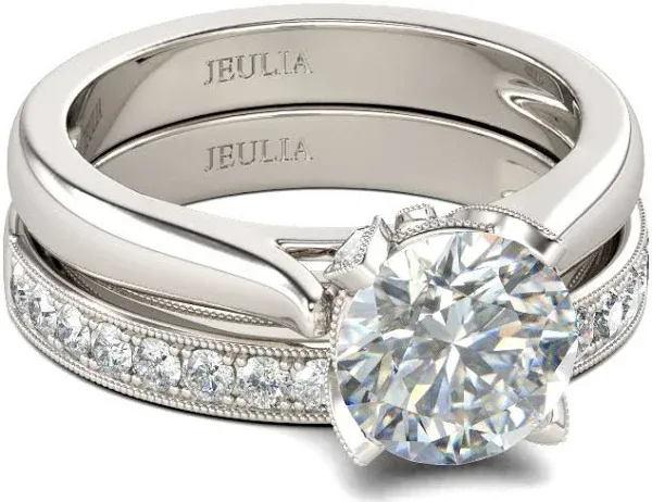 Jeulia Women's Sterling Silver 2.5ct Round Moissanite Wedding Ring