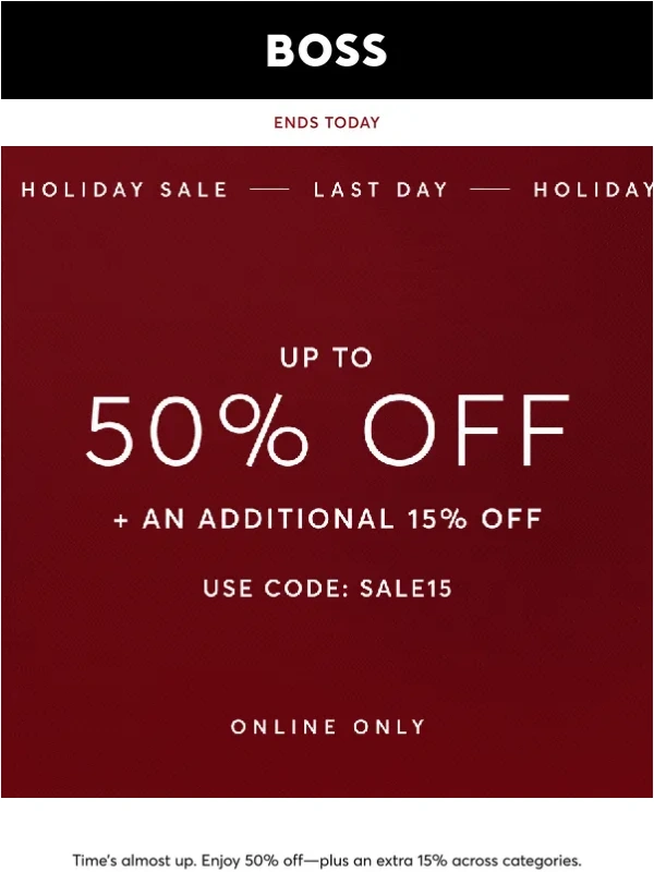 HUGO BOSS - Extra 15% Off Sale Ends Today!