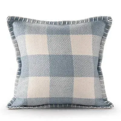 Ox Bay Denver Hand-Woven Light Blue/Ivory Plaid Throw Pillow