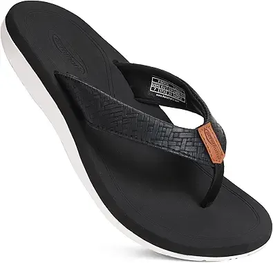 Flip Flops Arch Support Womens – Slip On Recovery Plantar Fasciitis Relief Orthotic Slippers – Lightweight Thong Cushioning Sandals Women – Indoor Outdoor Footwear (Solace Black-White, Size 8)