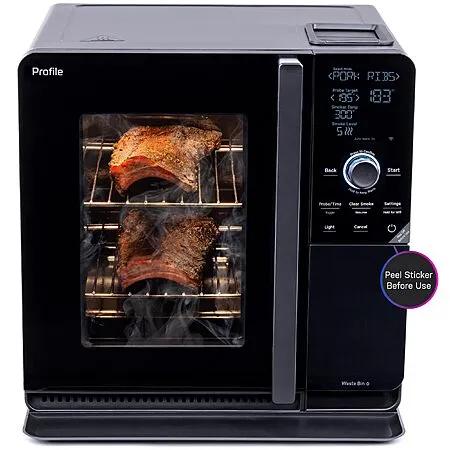 GE Profile™ Smart Indoor Pellet Smoker, with Active Smoke Filtration, 5 Smoke Control Settings, WiFi Connected, Electric, Countertop BBQ Appliance, Black