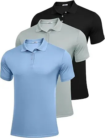 PINSPARK 3 Pack: Mens Golf Polo Shirts Multipacks Quick Dry Short Sleeve Collared Shirt Summer Casual Polos Shirts for Men