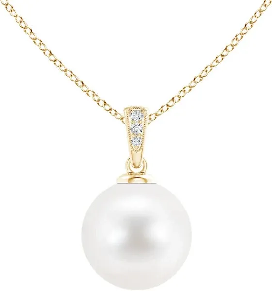 Solitaire Freshwater Pearl Pendant with Diamonds