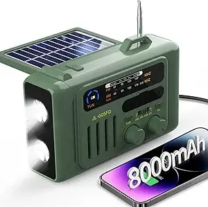 Emergency Weather Radio, 8000mAh Hand Crank Radio, Solar AM/FM/NOAA Weather Portable Radio with Flashlight, Bluetooth Speaker, SOS, 4 Ways Powered for Indoor Outdoor Emergencies (Green)