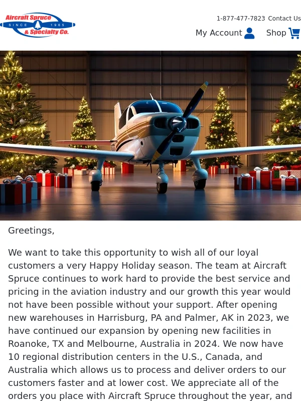 Aircraft Spruce - Merry Christmas & Season's Greetings From Aircraft Spruce