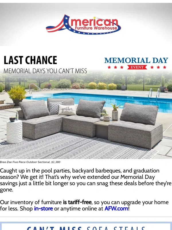 American Furniture Warehouse - ?Last Chance for Memorial Day Deals!