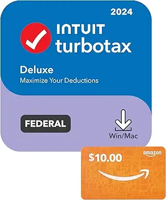 TurboTax Deluxe 2024 + $10 Amazon Gift Card PC Digital
