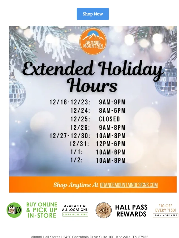 Alumni Hall - Extended Holiday Hours Just For You