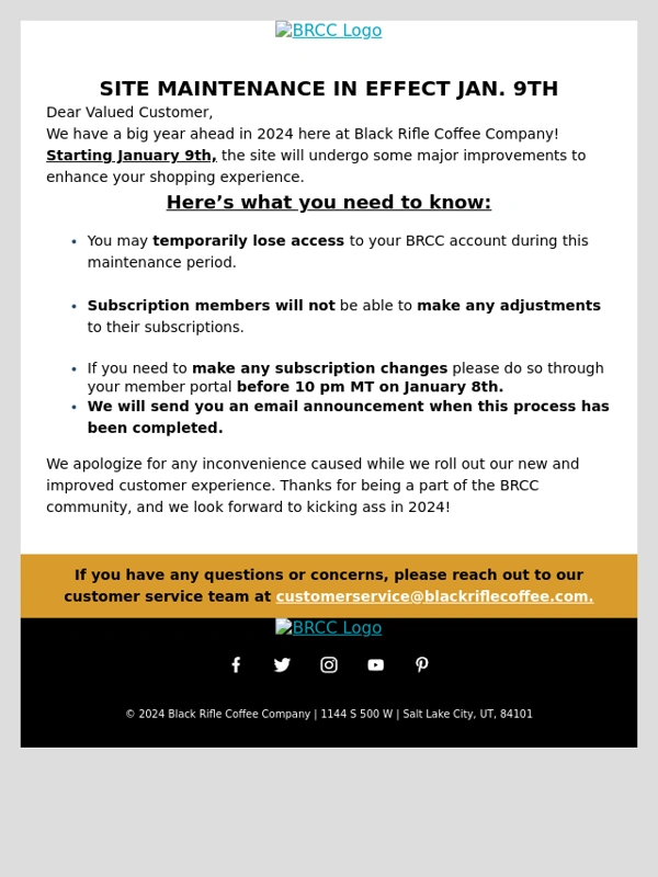Black Rifle Coffee Company - BRCC site maintenance in effect Jan. 9th