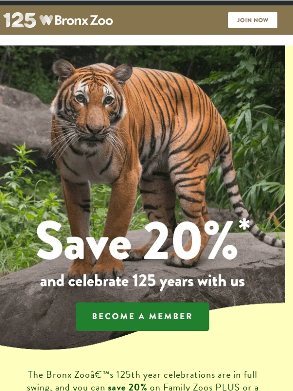 Bronx Zoo - Save 20% and celebrate 125 years with us