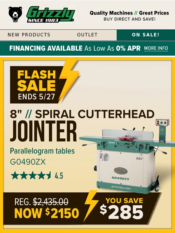 Grizzly - ⚡Flash Sale: $285 Off Spiral Cutterhead Jointers