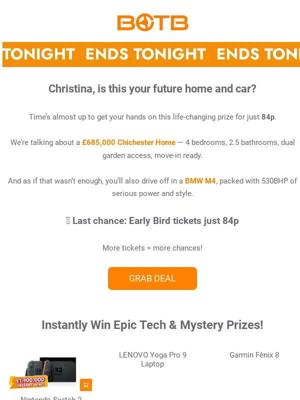 BOTB - ? Win a £685k Home + BMW for just 84p!