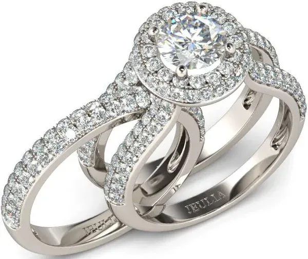Jeulia Women's Sterling Silver Interchangeable Moissanite Halo Wedding Ring Set