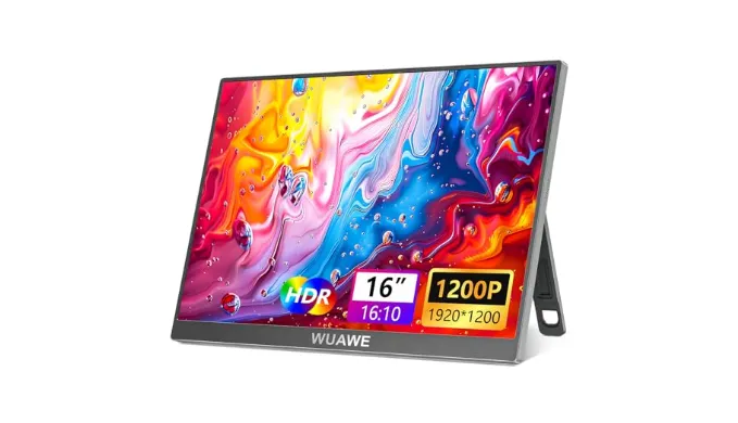 WUAWE 16″ Portable Monitor 1920x1200P USB-C HDMI, IPS HDR Freesync Gaming Monitor, Plug&Play for PC Mac Phone PS5 Switch(Silver)