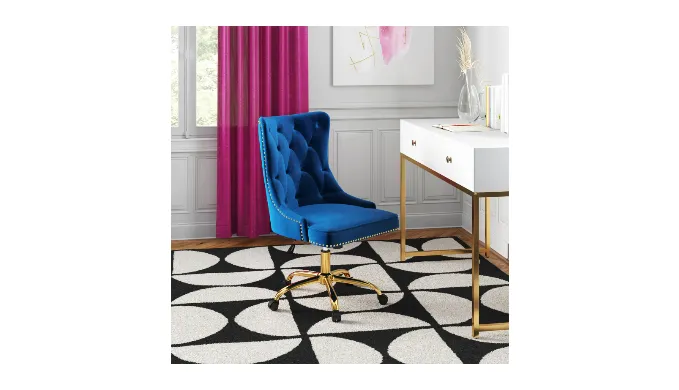 Lisa Swivel Height-Adjustable Wingback Tilting Velvet Task Chair with Tufted Naihead Trim