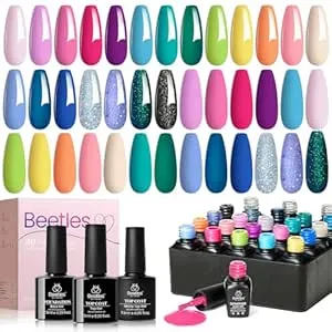 Beetles Gel Nail Polish Set- 23Pcs Summer Color Gel Polish with Base Gel Top Coat Bright Colors, Gel Polish Kit Blue Pink Purple Orange Green Glitter Soak Off Uv Led Trendy Rainbow Nail Art