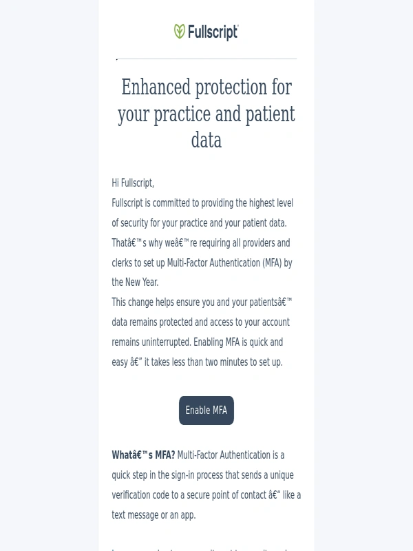 Fullscript - Mandatory Multi-Factor Authentication is coming