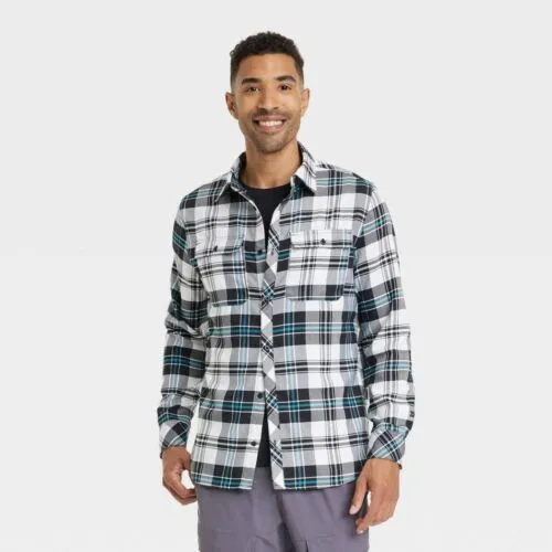 All In Motion Mens Button Up Flannel Shirt Moisture Wicking Quick Drying