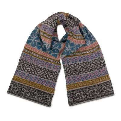 Novica Floral and Geometric-Patterned Alpaca Scarf