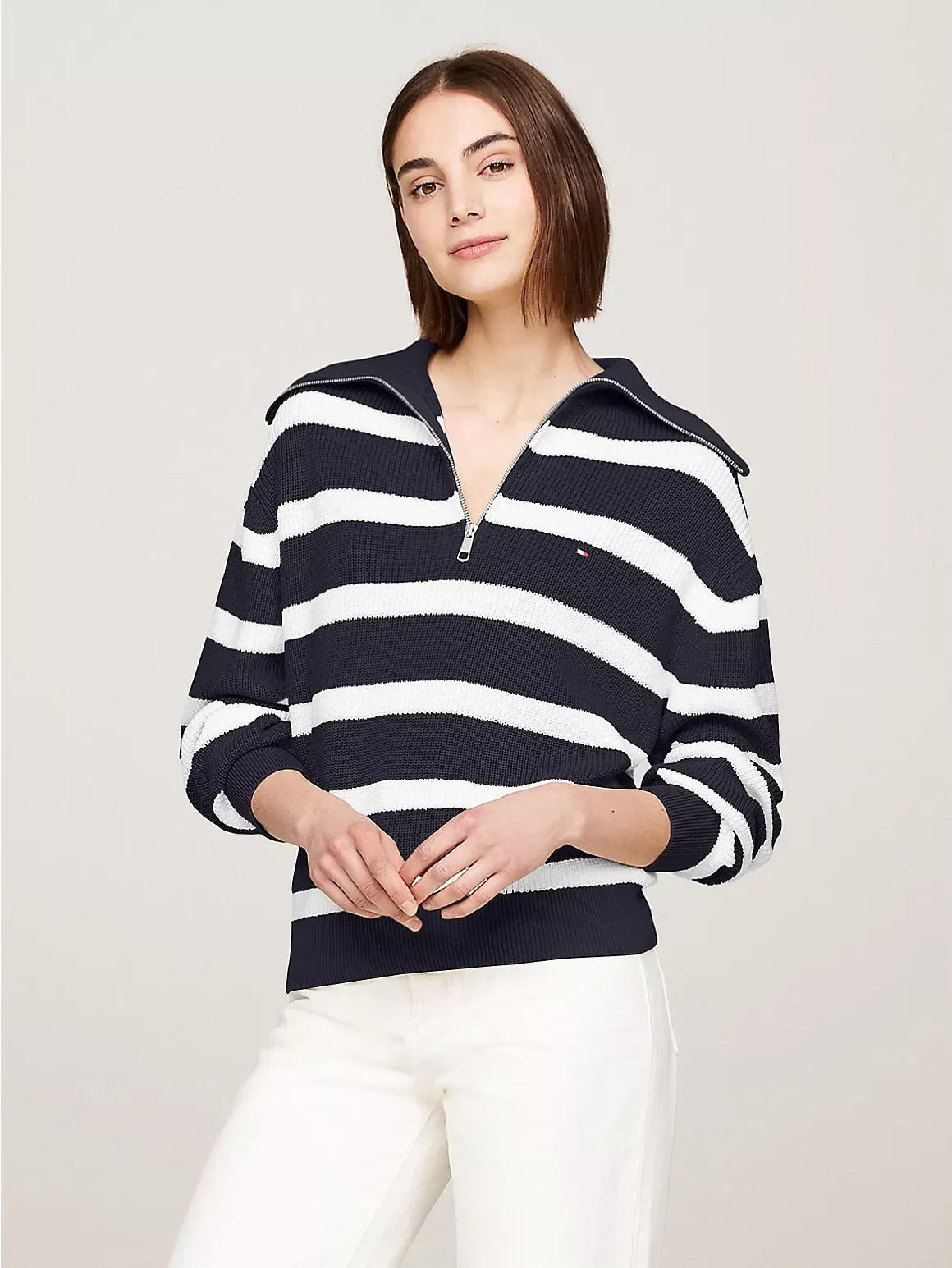 Tommy Hilfiger Women's Relaxed Fit Half-Zip Sweater - Navy - M