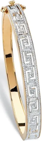 PalmBeach Jewelry 18K Yellow Gold-Plated Greek Key-Link Bangle Bracelet with Diamond