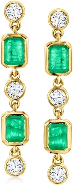 14kt Yellow Gold .8 ctw Emerald and Diamond Linear Drop Earrings