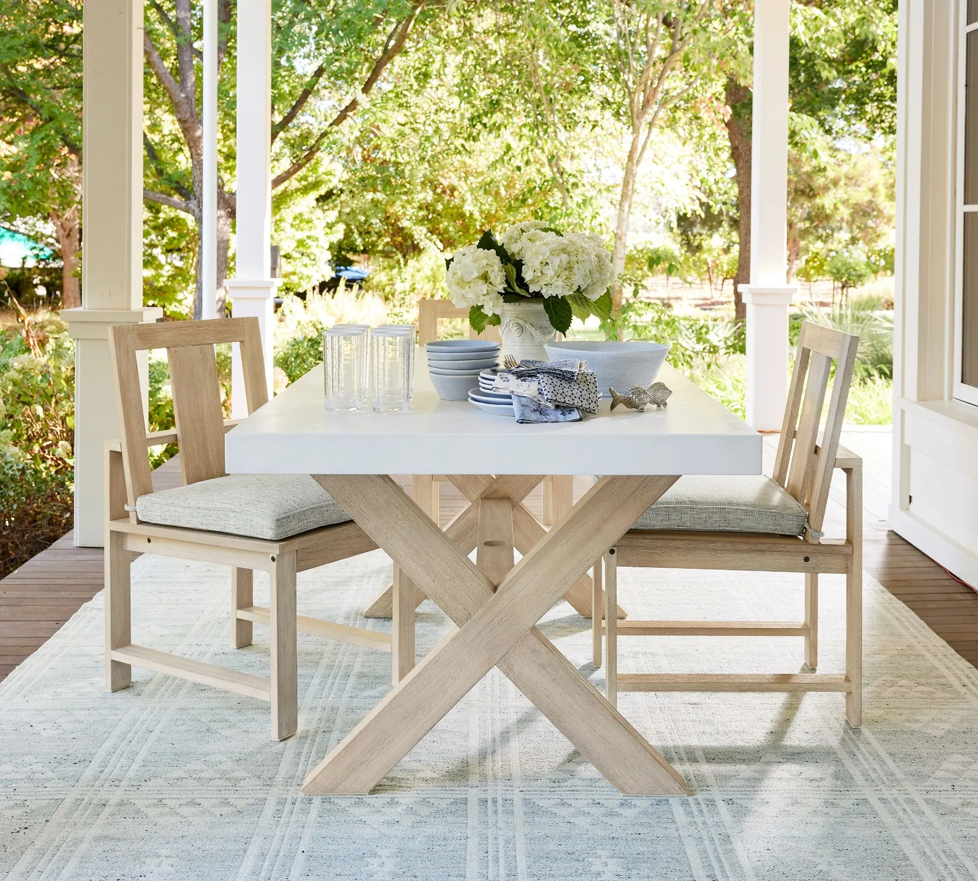 Indio Concrete & Eucalyptus X-Base Outdoor Dining Table (72")