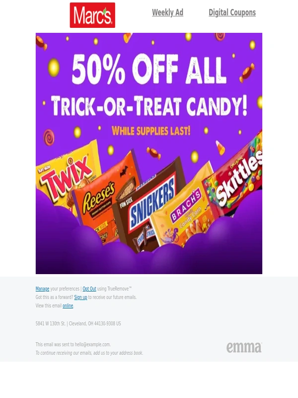 MARCS - 50% OFF ALL HALLOWEEN CANDY! ??