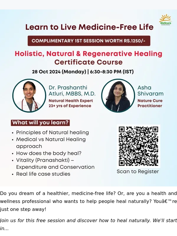 Zoom - ? Complimentary learning session (worth ₹1,250/-): Live a disease-free life ⏰ Join today 6:30 PM