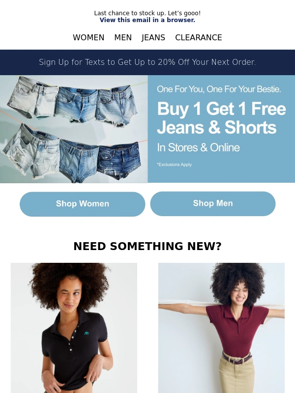 Aeropostale - Buy 1 Get 1 FREE Jeans + Buy 1 Get 2 FREE Tees ?