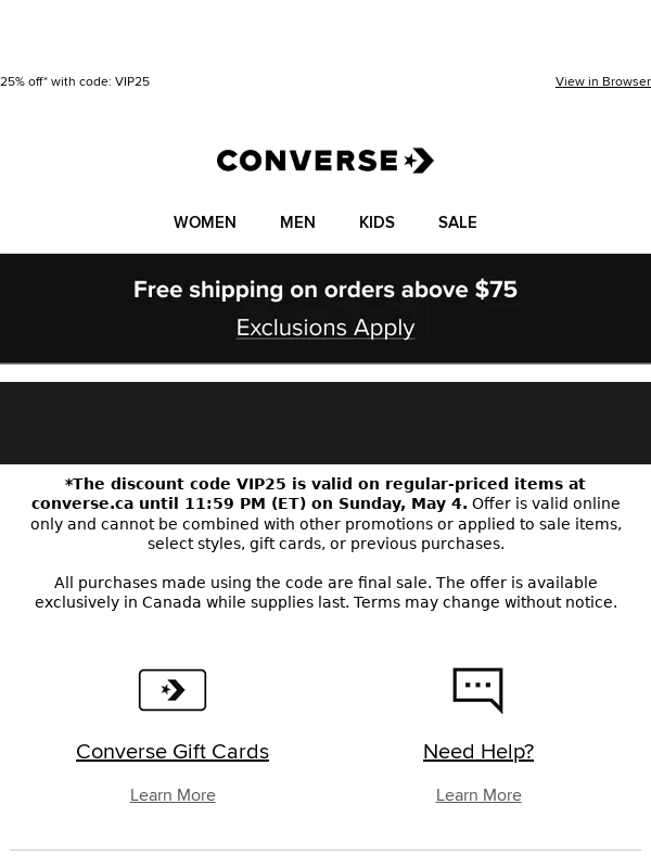 Converse Canada - It’s Members Weekend: VIPs Save 25% ?