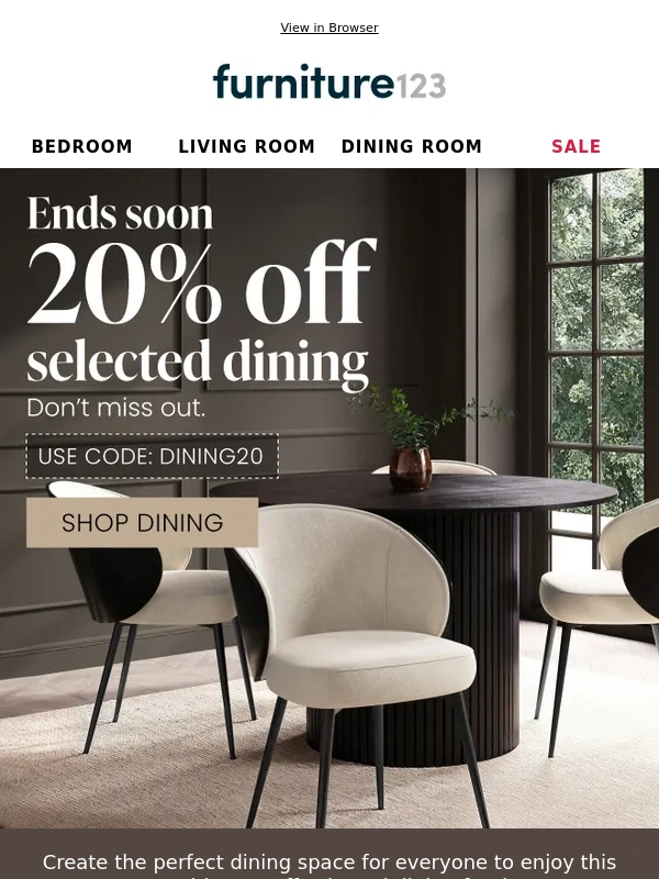 Furniture 123 - 20% off Dining | Ends Midnight