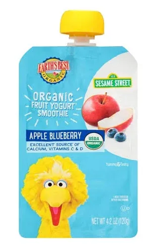 2-Pack Earth's Best Organic Fruit Yogurt Smoothie 2+ Years Apple Blueberry 4.2 Oz