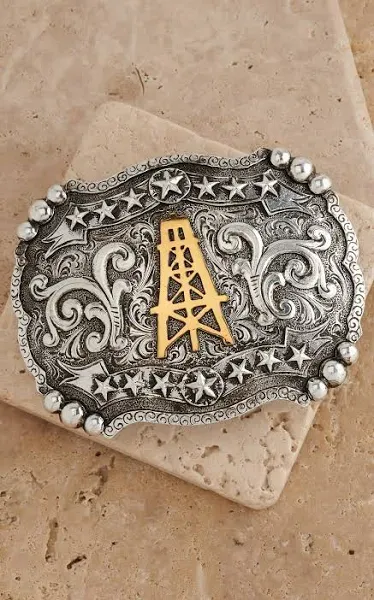 AndWest Men's Oil Derrick & Stars Belt Buckle