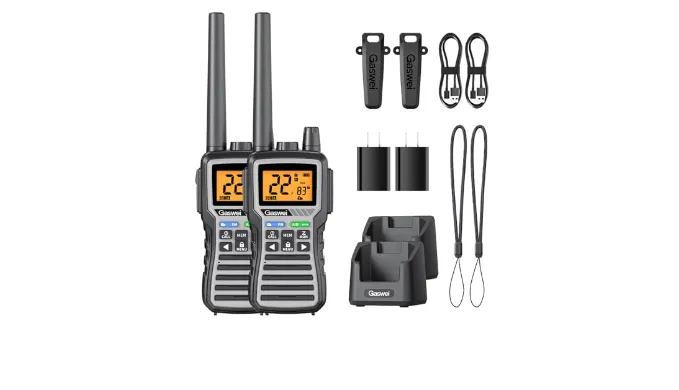Gaswei GU1- GMRS Walkie Talkies Long Range for Adults, Rechargeable Two Way Radio 60 Channel with 121 Privacy Codes, SOS Siren, FM Radio, and NOAA Weather Alerts, VOX (2 Pack Gray/Black)