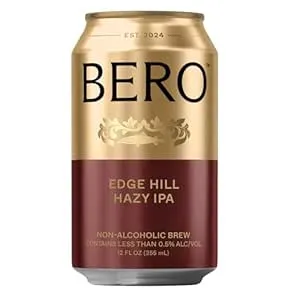 BERO Edge Hill Hazy IPA Non-Alcoholic Beer, 6-Pack Hoppy IPA-Style Craft Brew, NA Beer by Tom Holland, Bold and Hoppy Flavor, Alcohol Alternative Beverages for Any Occasion