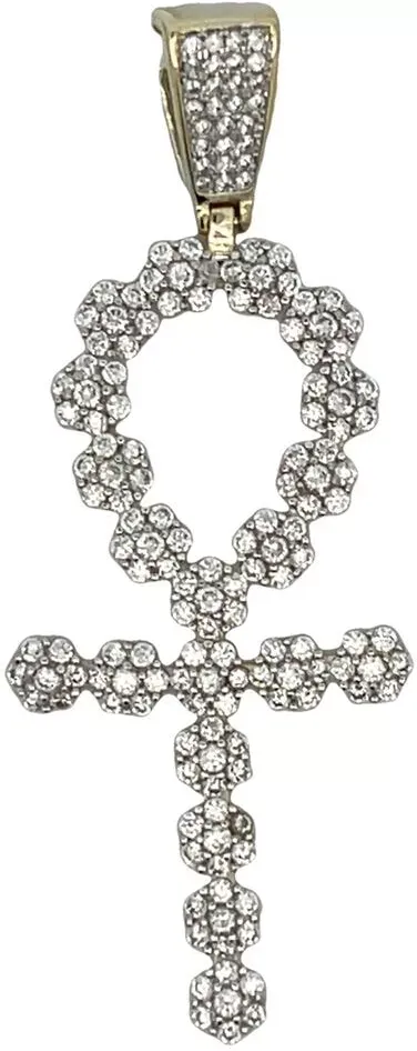 HipHopBling Gold Cluster Ankh Cross CZ Iced Out Pendant